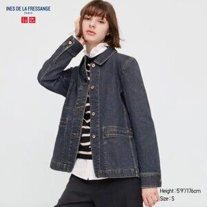 NWT Uniqlo Women Denim Coverall Jean Jacket (Ines de la Fressange) Blue M chore